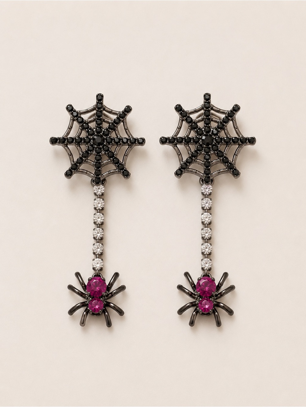 Black and Fuchsia Spider Web Drop Earrings - Women Jewelry